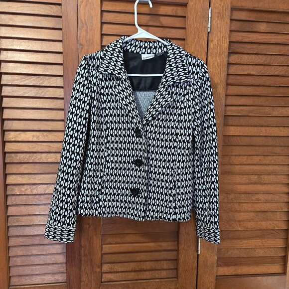 Chico's Woven Textured Black White Button Front Blazer Jacket Women's 0 - Small - Picture 1 of 7